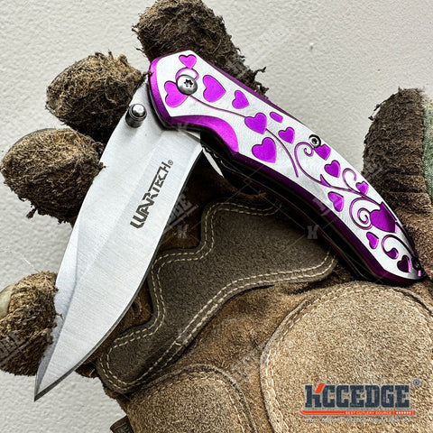 7" Outdoor Everyday Carry EDC Hearts Folding Pocket Knife for Men Women – Sharp Stainless Steel Blade, Compact & Durable Gear Tools for Camping, Hiking, Survival, Tactical, Valentine's Day, Xmas Gift