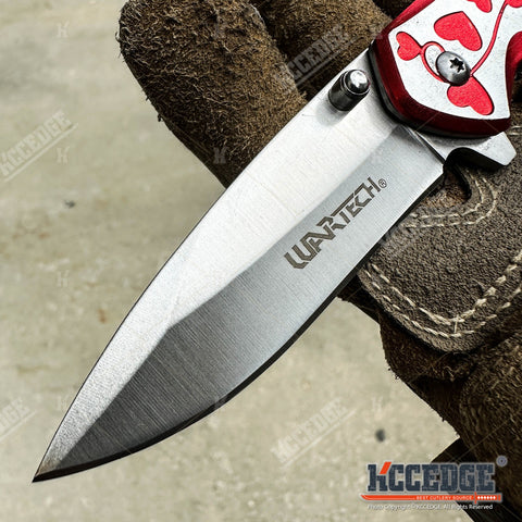 7" Outdoor Everyday Carry EDC Hearts Folding Pocket Knife for Men Women – Sharp Stainless Steel Blade, Compact & Durable Gear Tools for Camping, Hiking, Survival, Tactical, Valentine's Day, Xmas Gift