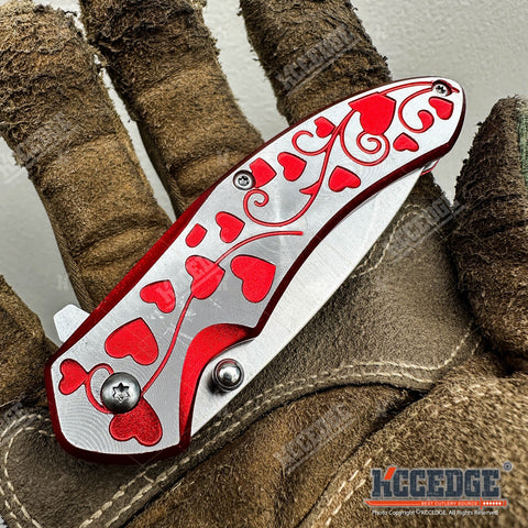 7" Outdoor Everyday Carry EDC Hearts Folding Pocket Knife for Men Women – Sharp Stainless Steel Blade, Compact & Durable Gear Tools for Camping, Hiking, Survival, Tactical, Valentine's Day, Xmas Gift