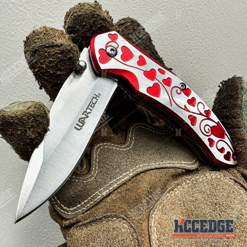7" Outdoor Everyday Carry EDC Hearts Folding Pocket Knife for Men Women – Sharp Stainless Steel Blade, Compact & Durable Gear Tools for Camping, Hiking, Survival, Tactical, Valentine's Day, Xmas Gift