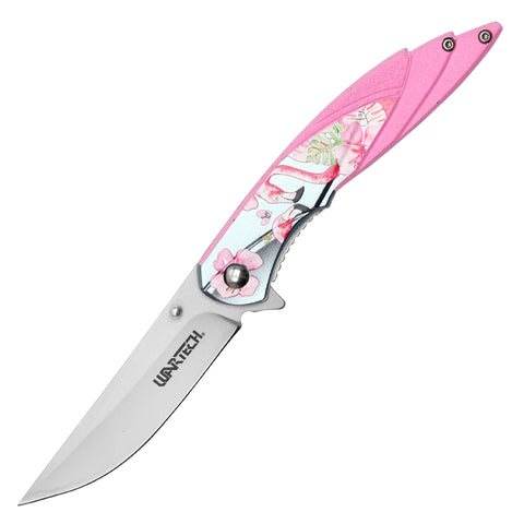 7.75” Outdoors Man Bushcraft Camping Hunting Tactical EDC Everyday Carry Pink Flamingo Pocket Knife