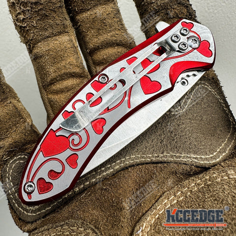 7" Outdoor Everyday Carry EDC Hearts Folding Pocket Knife for Men Women – Sharp Stainless Steel Blade, Compact & Durable Gear Tools for Camping, Hiking, Survival, Tactical, Valentine's Day, Xmas Gift