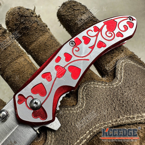 7" Outdoor Everyday Carry EDC Hearts Folding Pocket Knife for Men Women – Sharp Stainless Steel Blade, Compact & Durable Gear Tools for Camping, Hiking, Survival, Tactical, Valentine's Day, Xmas Gift