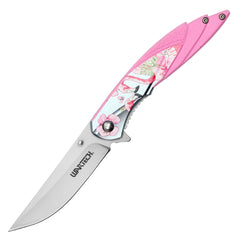 7.75” Outdoors Man Bushcraft Hunting Tactical EDC Everyday Pink Flamingo Pocket Knife, Camping Gear Folding Knife, Survival Tool Accessories, Father’s Day Gift, Birthday Gift, Christmas Gift