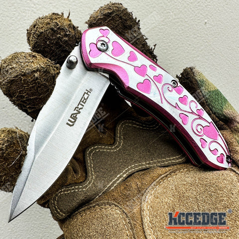 7" Outdoor Everyday Carry EDC Hearts Folding Pocket Knife for Men Women – Sharp Stainless Steel Blade, Compact & Durable Gear Tools for Camping, Hiking, Survival, Tactical, Valentine's Day, Xmas Gift