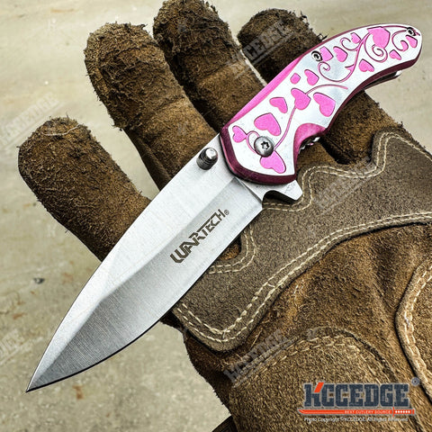 7" Outdoor Everyday Carry EDC Hearts Folding Pocket Knife for Men Women – Sharp Stainless Steel Blade, Compact & Durable Gear Tools for Camping, Hiking, Survival, Tactical, Valentine's Day, Xmas Gift