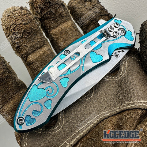 7" Outdoor Everyday Carry EDC Hearts Folding Pocket Knife for Men Women – Sharp Stainless Steel Blade, Compact & Durable Gear Tools for Camping, Hiking, Survival, Tactical, Valentine's Day, Xmas Gift