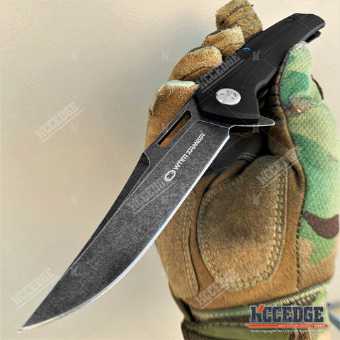 8" Tactical Knife Dark Gray Stonewash D2 Steel Blade Pocket Knife with Ball Bearing System Paired With G10 Handle Scales Hunting Knife Camping Gear