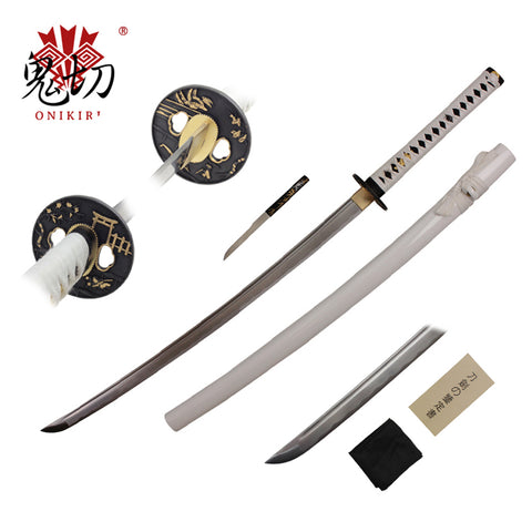 41" HANDMADE ONIKIRI Japanese SAMURAI SWORD KATANA w/ HIDDEN DAGGER PLATED TSUBA