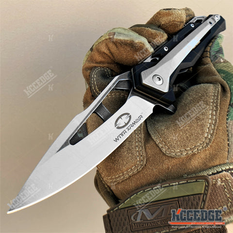 8" Tactical Knife Stonewash D2 Steel Blade with Ball Bearing System Paired With a Steel And G10 Handle Hunting Knife Camping Gear