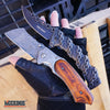 Image of 2 PC Huntsman COMBO SET TAC-FORCE STEEL CHAIN DESIGN Combat Pocket Knife + BUCKSHOT CLEAVER RAZOR Blade Damask Pocket Folding Knife Gift Set