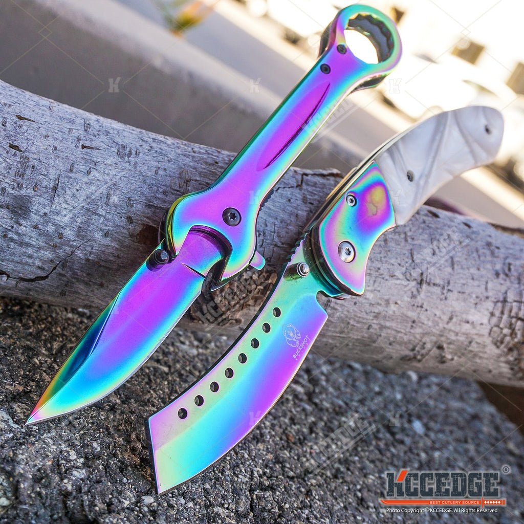 Small Colored MTech Style Pocket Knife Spring Asissted (Ti-Rainbow) 