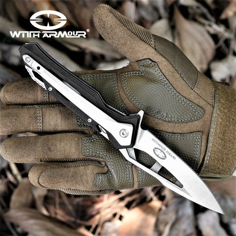 8" Tactical Knife Stonewash D2 Steel Blade with Ball Bearing System Paired With a Steel And G10 Handle Hunting Knife Camping Gear