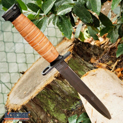 11 3/4" WWII M3 FIGHTING BAYONET ARMY KNIFE Tactical Hunting Fixed Razor Blade LEATHER HANDLE + SCABBARD w/ Wire Hook