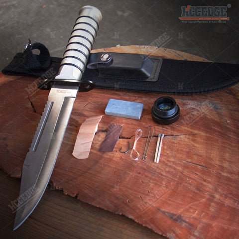 13" Survival Hunting Bowie Knife Drop Point Serrated Blade W/ Sheath