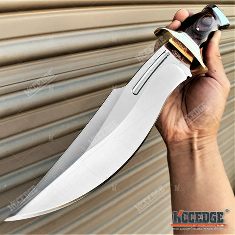 12" FULL TANG FIXED BLADE KNIFE WITH WOOD HANDLE SCALES & 440 STAINLESS STEEL BLADE HUNTING KNIFE CAMPING KNIFE SURVIVAL KNIFE