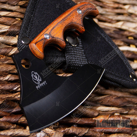 4.75" TACTICAL FIXED BLADE KNIFE FULL TANG CAMPING KNIFE OUTDOOR AXE w/ WOOD HANDLE