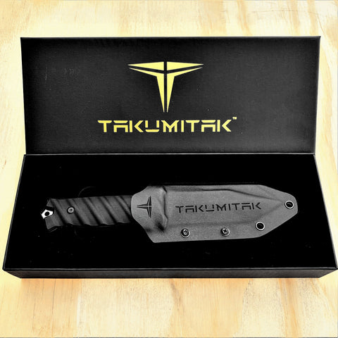 TAKUMITAK 9.75" Fixed Blade Knife D2 5mm Tanto Blade G10 & Kydex Sheath Tactical Knife