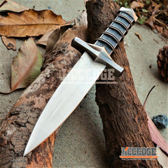 11" BLACK ASSASSIN DAGGER FANTASY Hunting Collectors Gift Medieval Knights Knife Steel Guard  w/ Scabbard & Chain