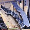 Image of 2 PC Tactical COMBO SET TAC-FORCE STEEL CHAIN DESIGN Combat Pocket Knife + BUCKSHOT CLEAVER RAZOR Blade Grey Pocket Folding Knife Gift Set