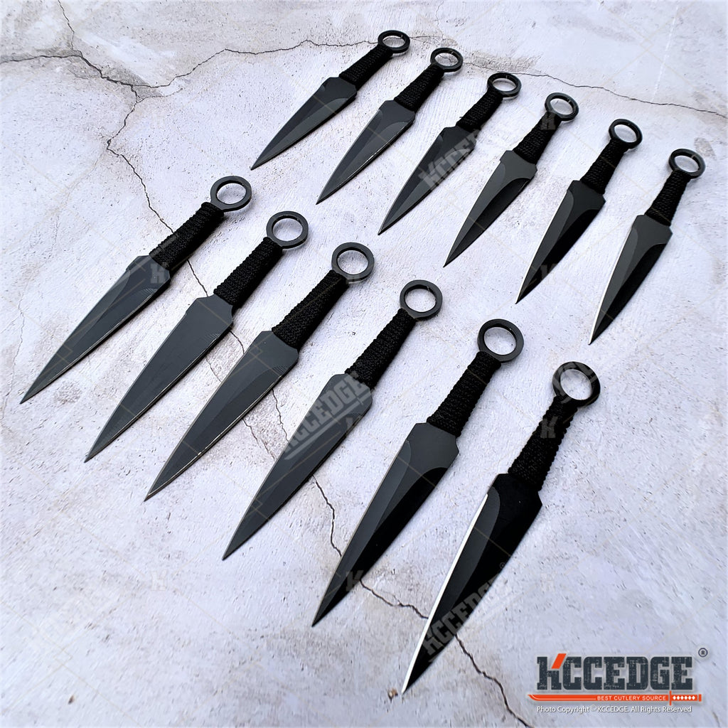 12PC 6 Black NINJA FULL TANG Throwing Knife Set w/ Nylon Zipper Case –  KCCEDGE