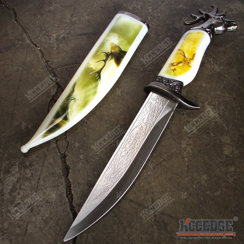 13" COLLECTOR'S HUNTSMAN COLLECTIBLE DAGGER 5 Types Animal Head Pommel Fixed Blade