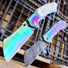 Image of Little Cleaver Combo 2 PC Rainbow Assisted Open HIKING Miniature 6.5" Damascus Etched Cleaver + 8" Pearlized Rainbow CAMPING CLEAVER RAZOR Blade Gift Set