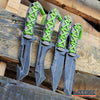 Image of 4 Types 9" MILSPEC BIO COMBAT Survival Stonewash FIXED BLADE KNIFE Neon Green Paracord Wrapped G-10 Handle Hunting
