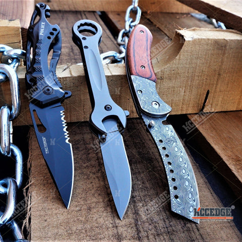 3PC TACTICAL SWAT COMBO SET Folding Outdoor TAC FORCE EDC Knife + MULTI TOOL WRENCH POCKET KNIFE + BUCKSHOT CLEAVER SHAVER KNIFE Gift