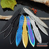 Image of 3 Colors 3PC 6.5" Ninja Kunai  Etched Dragon Flames Military Tactical Throwing Knife Set with Sheath Hunting Combat