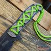 Image of 4 Types 9" MILSPEC BIO COMBAT Survival Stonewash FIXED BLADE KNIFE Neon Green Paracord Wrapped G-10 Handle Hunting