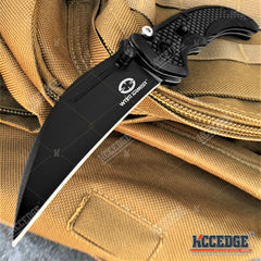 8" Tactical Knife Black Oxide 440 Stainless Steel Blade Using a Modified Lock Back And Safety Lock Design Hunting Knife Camping Gear