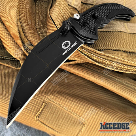 8" Tactical Knife Black Oxide 440 Stainless Steel Blade Using a Modified Lock Back And Safety Lock Design Hunting Knife Camping Gear