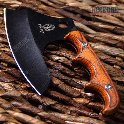 4.75" TACTICAL FIXED BLADE KNIFE FULL TANG CAMPING KNIFE OUTDOOR AXE w/ WOOD HANDLE