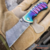 Image of Little Cleaver Combo 2 PC Rainbow Assisted Open HIKING Miniature 6.5" Damascus Etched Cleaver + 8" Pearlized Rainbow CAMPING CLEAVER RAZOR Blade Gift Set