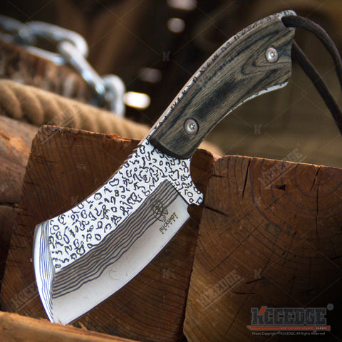 7.25" Full Tang Classic Cleaver Fixed Blade w/ Wooden Handle & Sheath