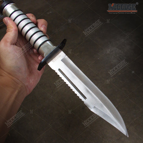 13" Survival Hunting Bowie Knife Drop Point Serrated Blade W/ Sheath