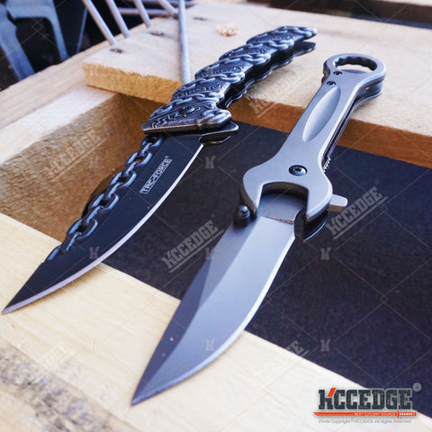 2 PC EDC KNIFE COMBO SET TAC-FORCE STEEL CHAIN DESIGN Combat Pocket Knife + WRENCH KNIFE MULTI TOOL POCKET KNIFE Mechanics Folding Razor Gift Set