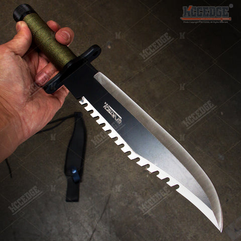 15" Two Tone Blade Rambo Survival Hunting Knife with Survival Kits