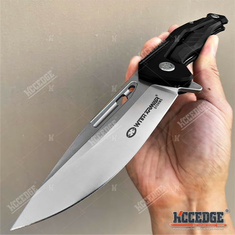 9" Tactical Knife Satin Finish D2 Steel Blade Pocket Knife with Ball Bearing System Paired With G10 Handle Scales