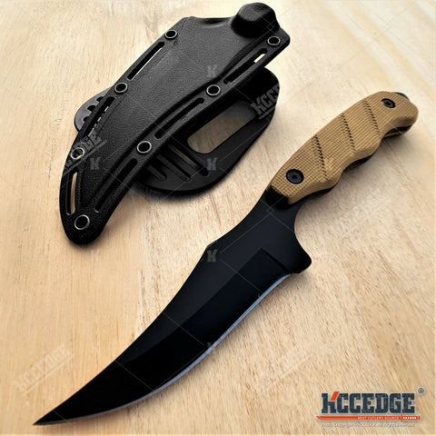 9" Fixed Blade Knife Full Tang Trailing Point Blade w/ Pressure Retention Kydex Sheath