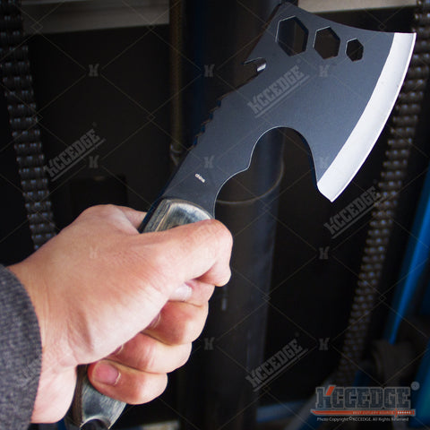 11" COMBAT OUTDOOR TOMAHAWK GUT HOOK THROWING AXE Tactical Battle Hatchet Hunting Hex Hole Zombie Survival Axe