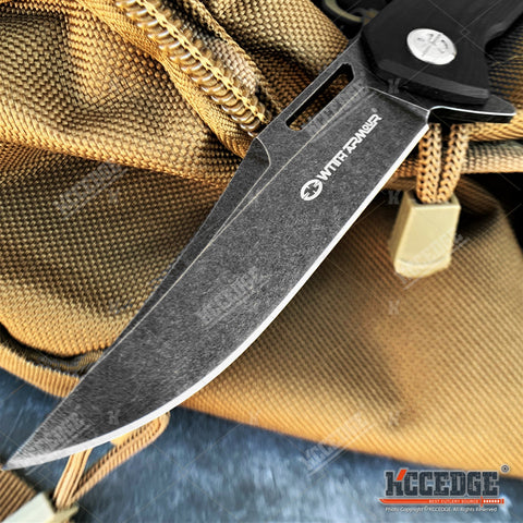 8" Tactical Knife Dark Gray Stonewash D2 Steel Blade Pocket Knife with Ball Bearing System Paired With G10 Handle Scales Hunting Knife Camping Gear