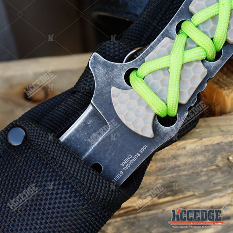 4 Types 9" MILSPEC BIO COMBAT Survival Stonewash FIXED BLADE KNIFE Neon Green Paracord Wrapped G-10 Handle Hunting