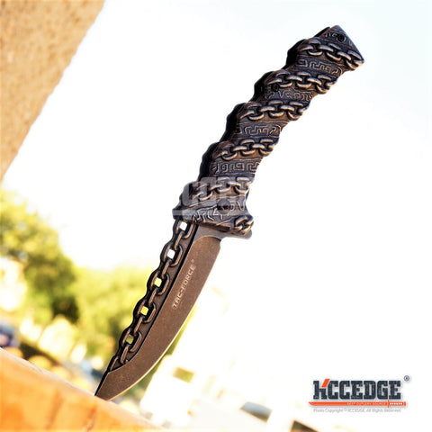 2 PC Huntsman COMBO SET TAC-FORCE STEEL CHAIN DESIGN Combat Pocket Knife + BUCKSHOT CLEAVER RAZOR Blade Damask Pocket Folding Knife Gift Set