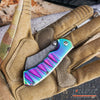 Image of Little Cleaver Combo 2 PC Rainbow Assisted Open HIKING Miniature 6.5" Damascus Etched Cleaver + 8" Pearlized Rainbow CAMPING CLEAVER RAZOR Blade Gift Set