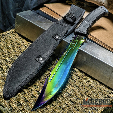 17" Full Tang Fixed Blade Machete Partially Serrated Clip Point Blade Survival Knife Camping Knife Hunting Knife