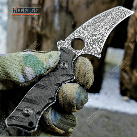 5.75" Full Tang Karambit Tactical Fixed Blade Knife w/ Kydex Sheath And G10 Handle Scales