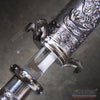 Image of 21" Metallic Twin Dragon Scroll Daggers Silver Swords Damascus Laser Etched Bladed