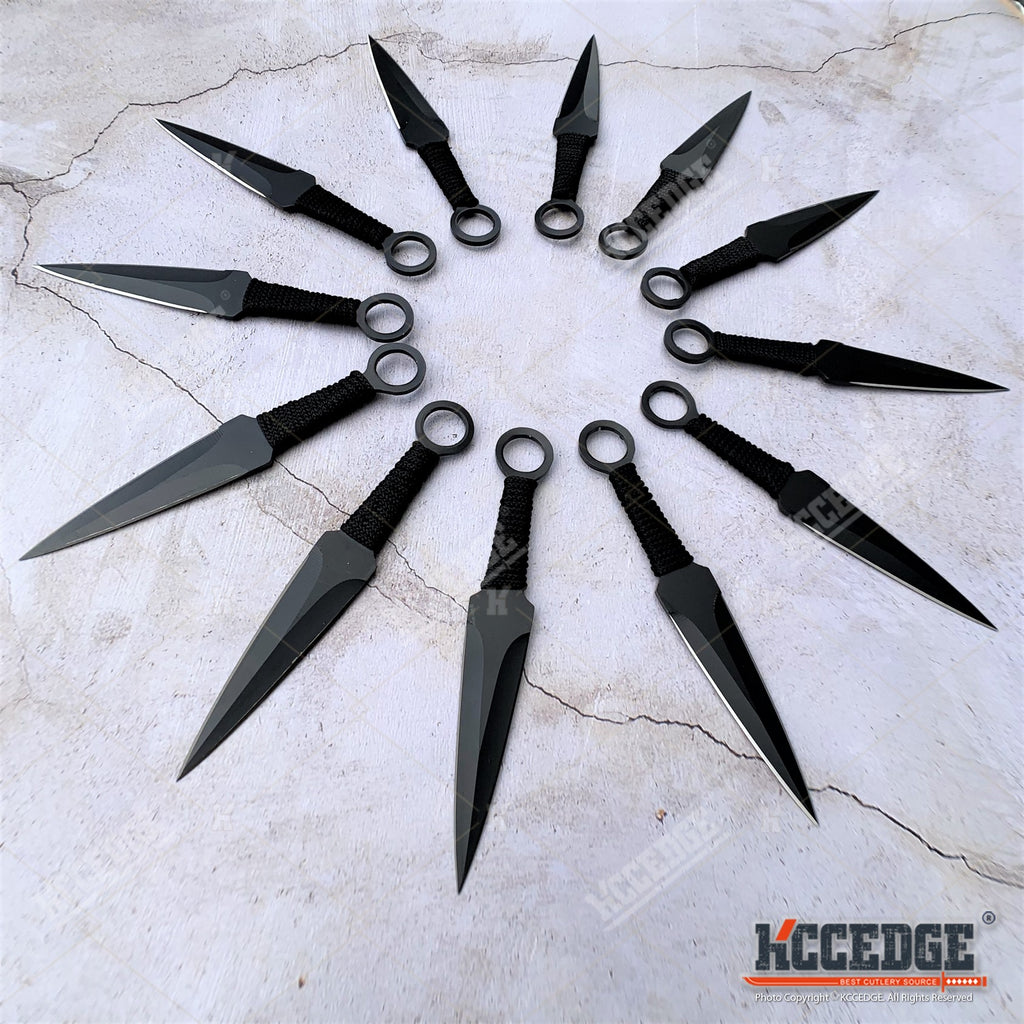 6pc SET Kunai 5.5 SPIDER Throwing Knives NINJA Black DAGGER Hunting W/  Case